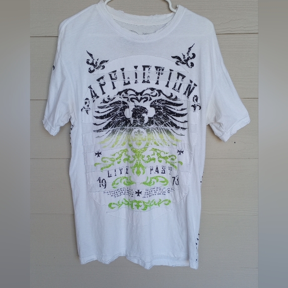 Affliction Lime Green & White Live Fast 1973 Men's Shirt - Picture 2 of 14